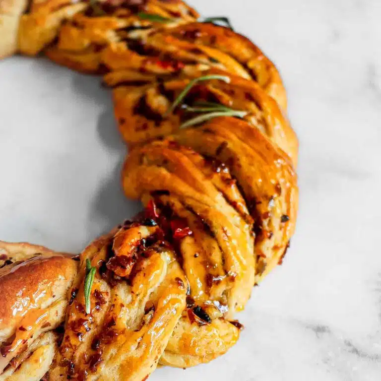 Up close of crown bread braid.