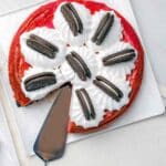 Picture of Oreo red velvet cheesecake.