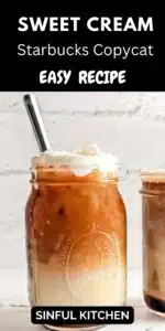 Mason jar filled with coffee and topped with sweet cream.