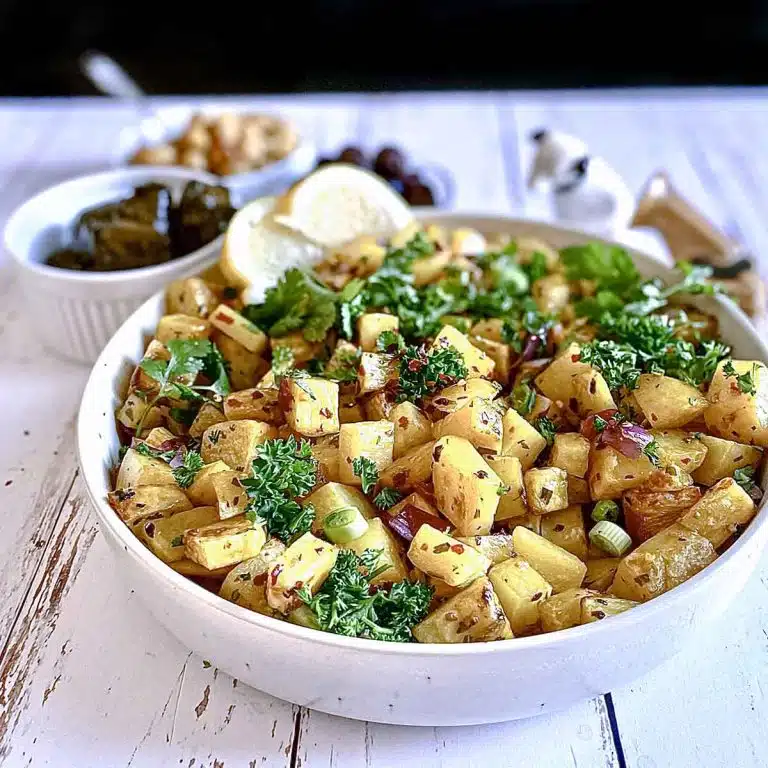 Garnished bowl of potatoes.