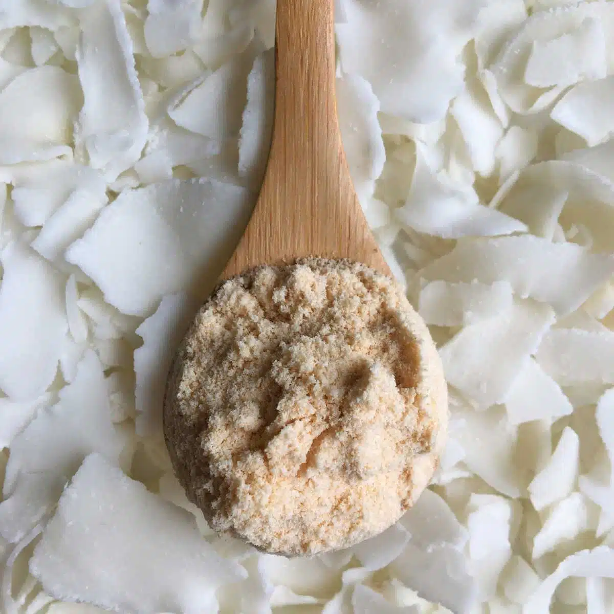 A spoon filled with coconut flour.