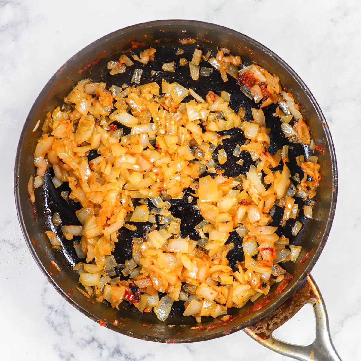 Onions sautéed in the same skillet as the tomatoes.