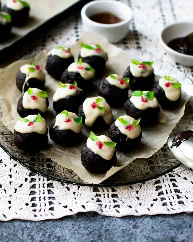 Plate filled with mini puddings.