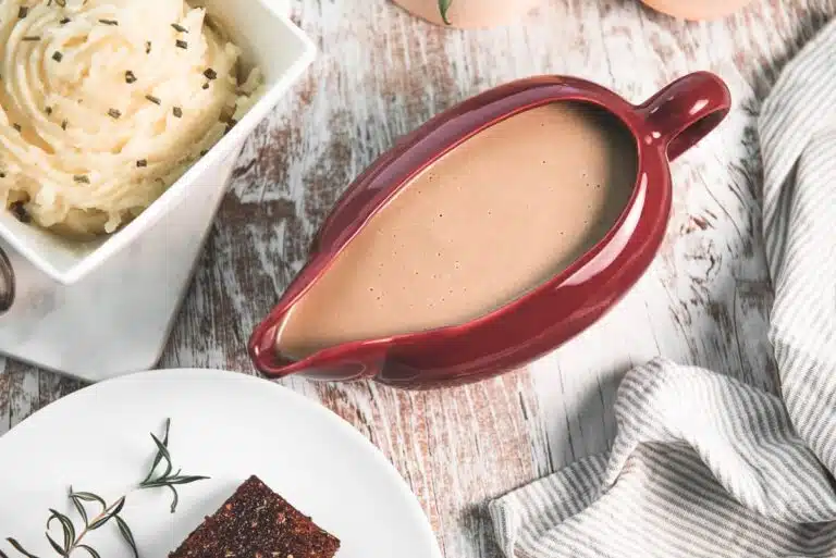 Gravy in a gravy boat.