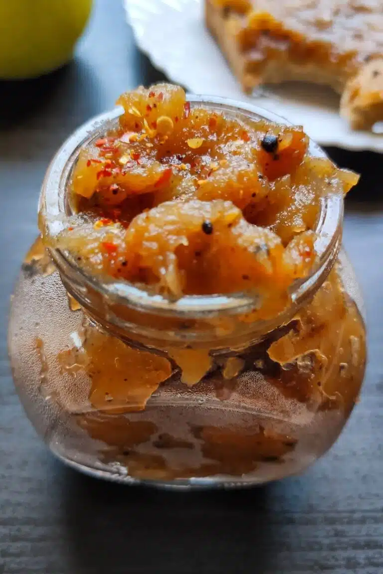 A jar filled with chutney.
