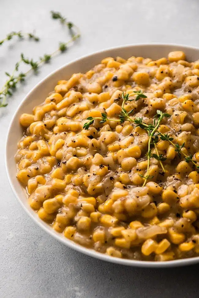 Bowl of creamed corn.
