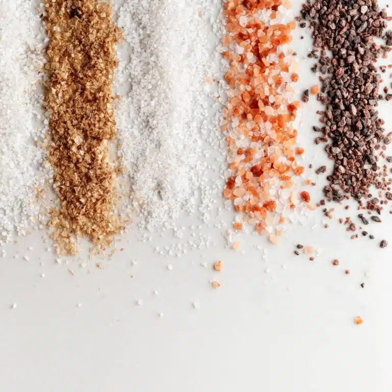 Several different colored salts.