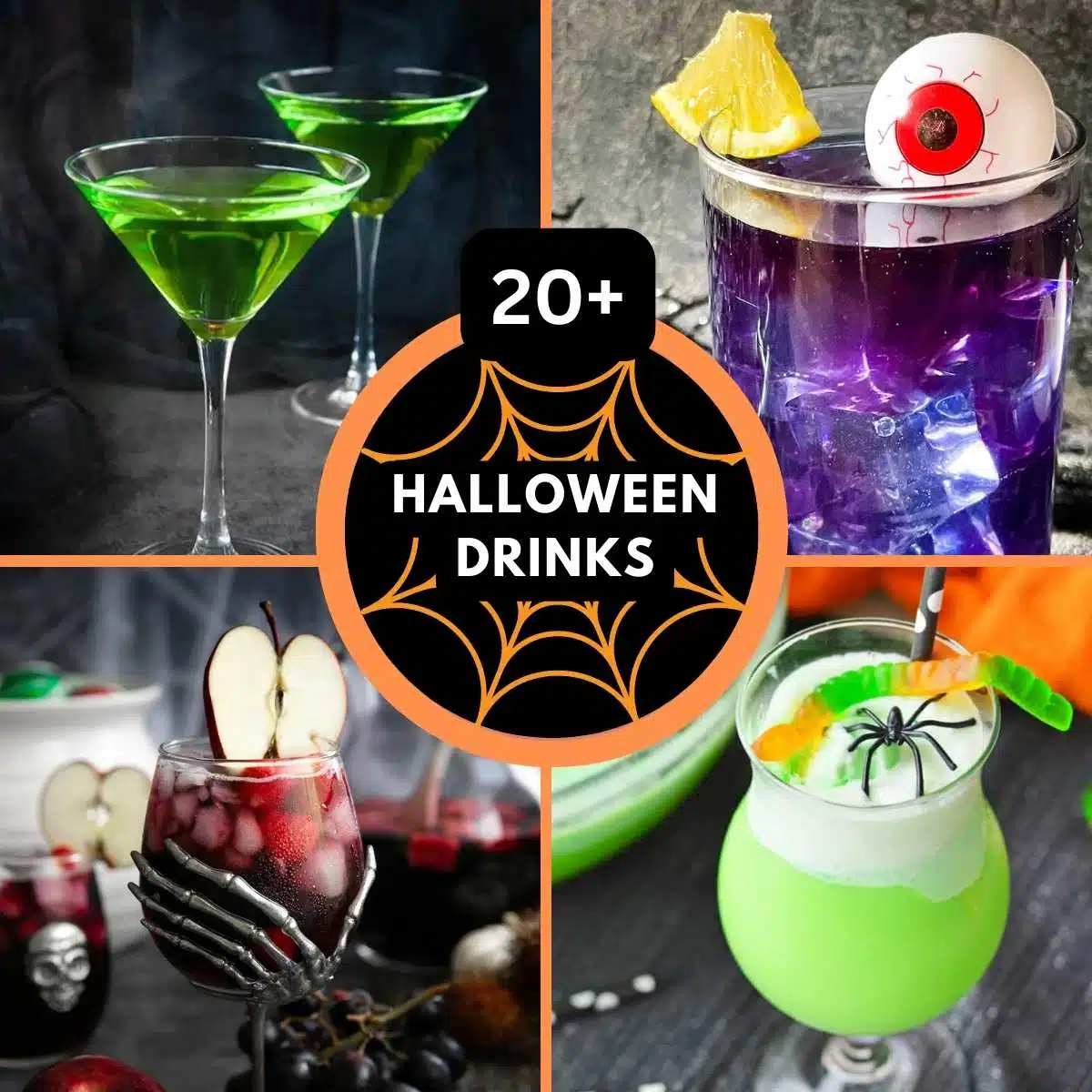 Collage of four halloween drinks.