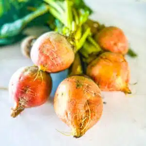 A bunch of golden beets.