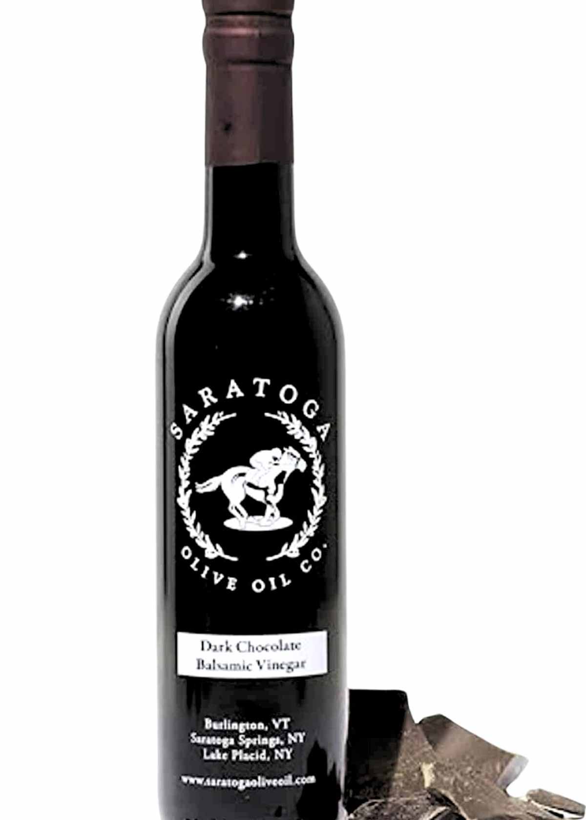 A bottle of dark chocolate vinegar.
