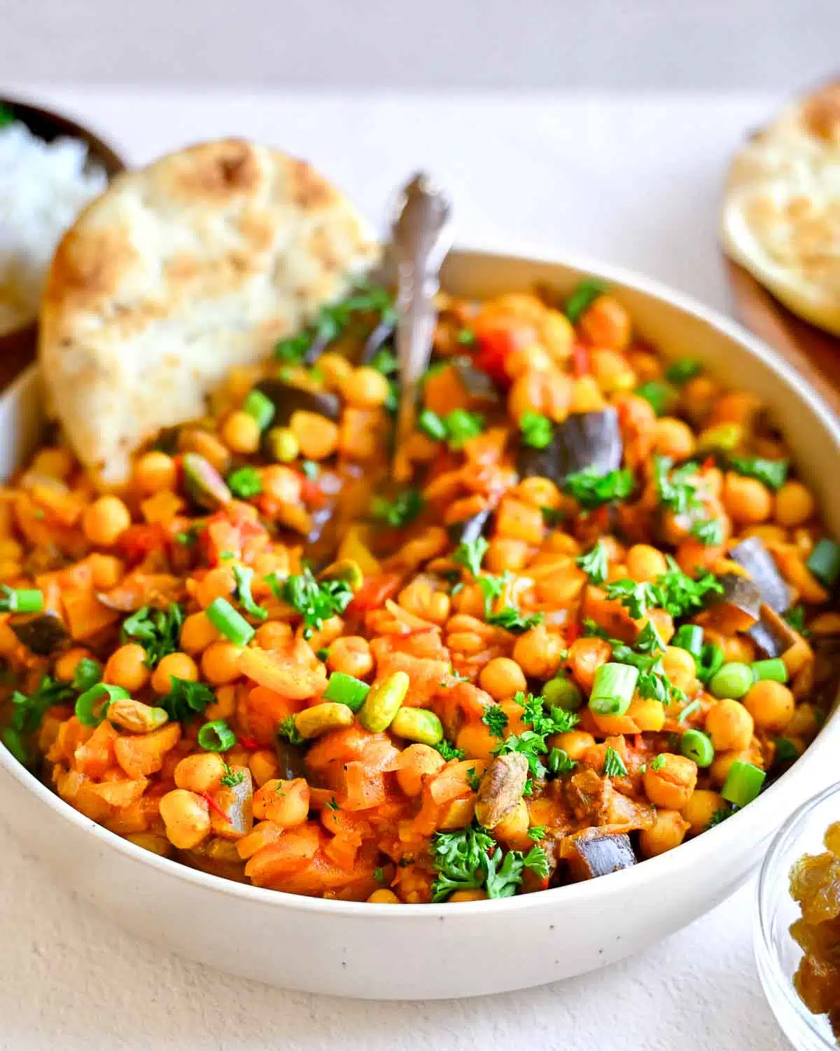 Vegan chickpea tagine up close.