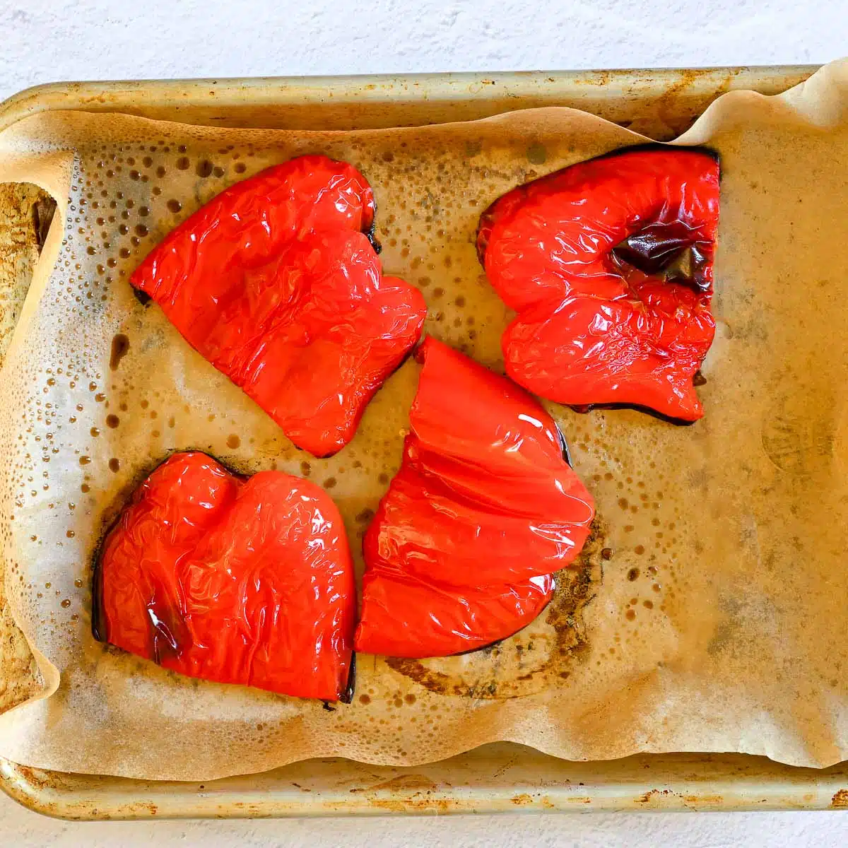 Red bell peppers roasted and skinned.