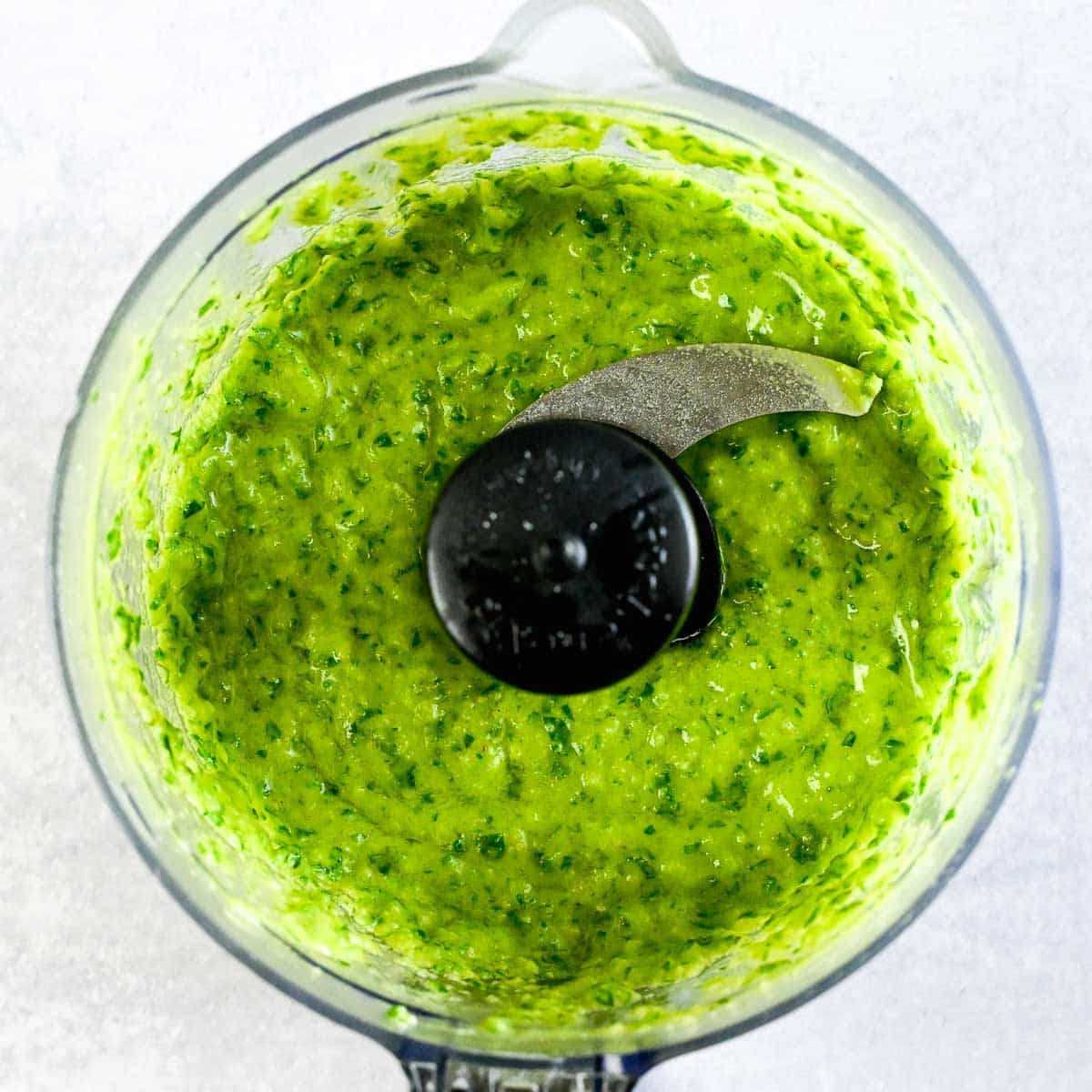 Lemon pesto in a small food processor blended