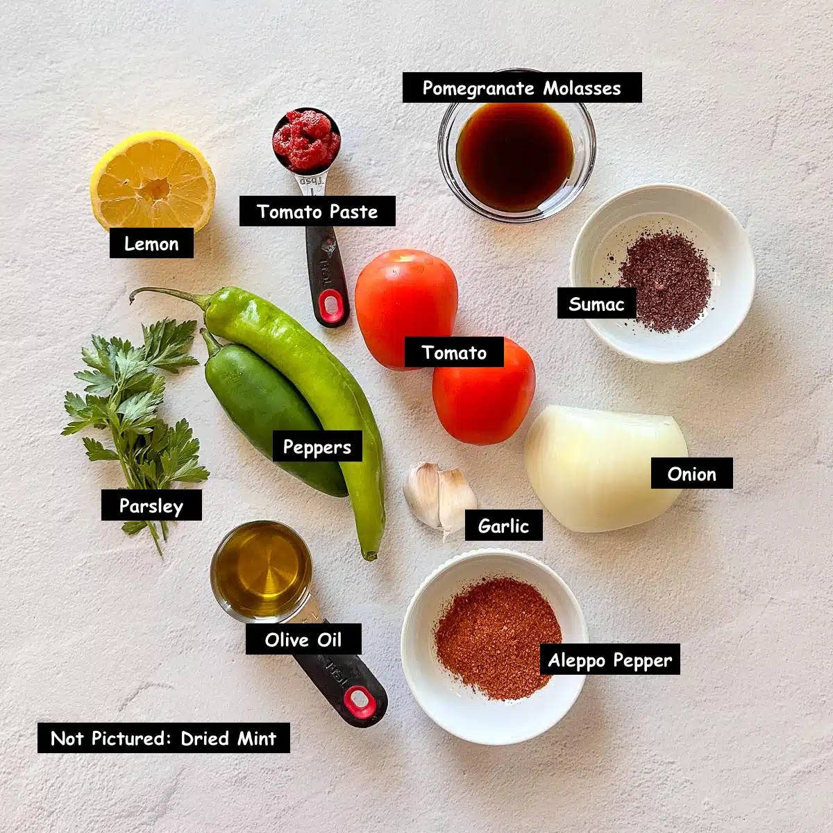 Ingredients used in making Turkish Ezme.
