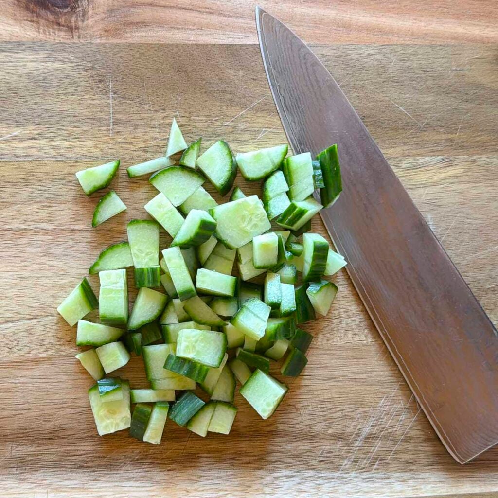 Diced cucumbers.