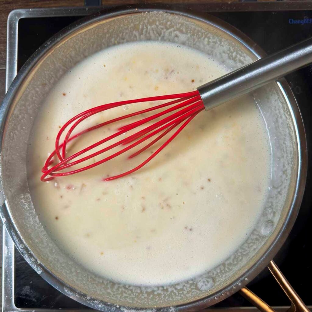 Vegan white wine and mustard cream sauce.